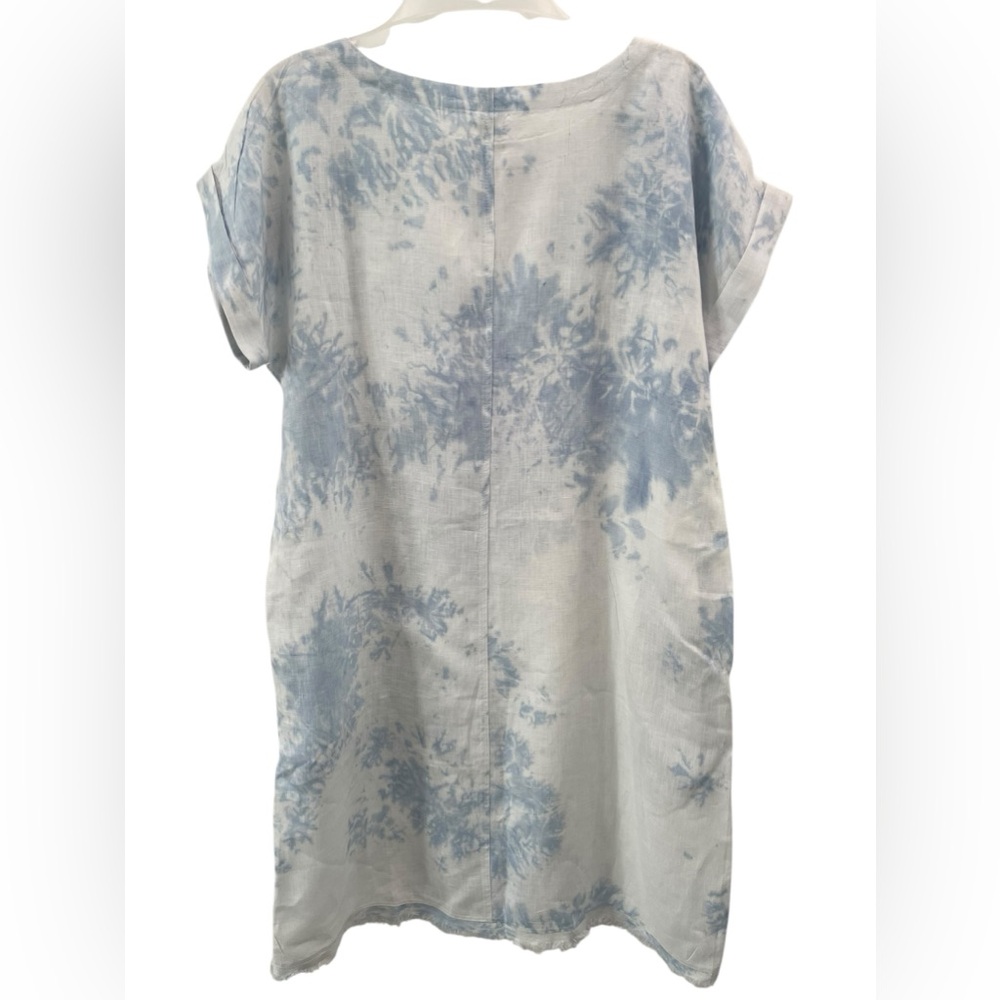 MAGASCHONI CLOUDY DAY TIE DYE 100%LINEN Blue White Dress Size S - Picture 2 of 10